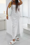 White Sexy Solid Hollowed Out Strapless Pencil Skirt Dresses