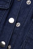 Королевский синий повседневный сплошной лоскутный отложной воротник с длинным рукавом узкие джинсовые комбинезоны
