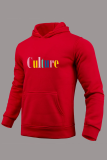 Red Street Sportswear Print Patchwork Hooded Collar Tops