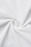 ホワイト カジュアル ソリッド パッチワーク バックル 非対称 ターンダウン カラー シャツドレス プラスサイズドレス
