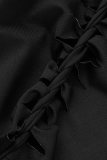 Svarta sexiga solida skinny jumpsuits med fyrkantig krage