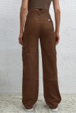 Brown Casual Solid Patchwork Mid Waist Straight Denim Jeans