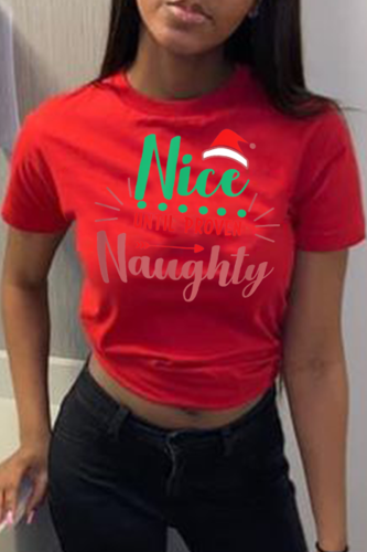 Rote Party-Weinlese-Druck-Weihnachtsmützen Bedruckte T-Shirts mit Buchstaben O-Hals
