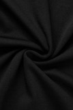 Vestidos de manga comprida preto casual patchwork sólido gola oblíqua