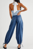 Mittelblaue Street Solid Patchwork Harlan Denim Jeans mit mittlerer Taille