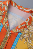 Due pezzi manica lunga colletto rovesciato patchwork stampa oro casual