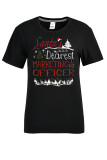 Black Party Vintage Santa Hats Impreso Árbol de Navidad Impreso Letra O Cuello Camisetas