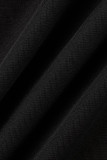 ブラック カジュアル レター プリント ベルト付き オフショルダー ワンステップ スカート プラスサイズ ドレス