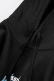 Черные повседневные прямые платья с принтом в стиле пэчворк и воротником с капюшоном