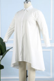Witte casual effen patchworkgesp Asymmetrische kraag met kraag en overhemdjurk Grote maten jurken
