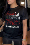Black Party Vintage kerstmutsen bedrukte kerstboom bedrukte T-shirts met letter O-hals