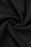 Negro casual estampado patchwork cuello con capucha manga larga dos piezas