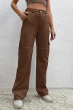 Vaqueros de mezclilla rectos de cintura media de patchwork sólido informal marrón
