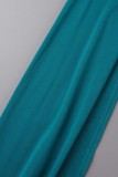 Pauwblauw Sexy effen uitgeholde patchwork coltrui onregelmatige jurkjurken