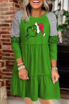 Vestidos rectos con cuello en O de patchwork con estampado casual verde oliva