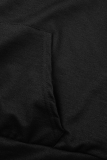 Negro casual estampado patchwork cuello con capucha manga larga dos piezas