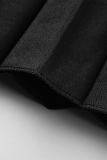 Черные повседневные сплошные складные свободные однотонные штаны с высокой талией типа A