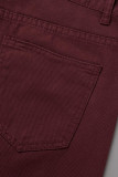 Coffee Casual Solid Patchwork Mid Waist Regular Denim Jeans