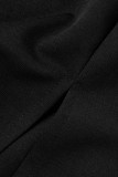 Vestidos de manga comprida preto casual patchwork sólido gola oblíqua