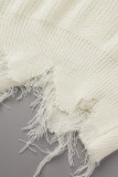 Witte casual effen patchwork-tops met kwastjes en v-hals