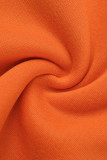 Оранжевые повседневные однотонные уличные топы в стиле пэчворк с круглым вырезом и вышивкой