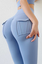Gray Blue Casual Sportswear Solid Patchwork Pocket