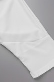 Witte Sexy Street Solid Pocket Asymmetrische Schuine Kraag Harlan Jumpsuits