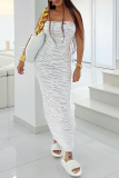 ホワイト セクシー ソリッド 中空 ストラップレス ペンシル スカート ドレス