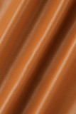 Mörkbrun Casual Solid Patchwork Ytterplagg med blixtlåskrage