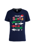 Navy Blue Party Vintage Santa Hats Printed Patchwork Letter O Neck T-Shirts