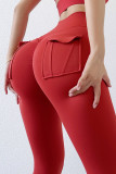 Tangerine Red Casual Sportswear Solid Patchwork Pocket