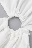 Белые сексуальные сплошные выдолбленные лоскутные платья с разрезом и круглым вырезом, юбка-карандаш