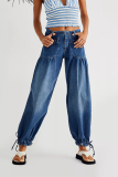 Lichtblauwe Street Solid Harlan denim jeans met halfhoge taille en patchwork