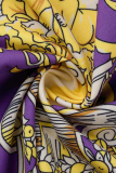 Gola dobrada dourada com estampa casual patchwork manga longa duas peças
