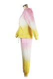 Розовый желтый Повседневный принт с постепенным изменением Основной воротник с капюшоном Длинный рукав Из двух частей