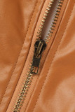 Prendas de abrigo con cuello de cremallera de patchwork sólido informal en marrón oscuro