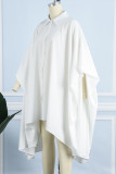 Witte casual effen patchworkgesp Asymmetrische kraag met kraag Onregelmatige jurk Grote maten jurken
