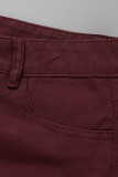 Café Casual Sólido Patchwork Media cintura Jeans de mezclilla regulares