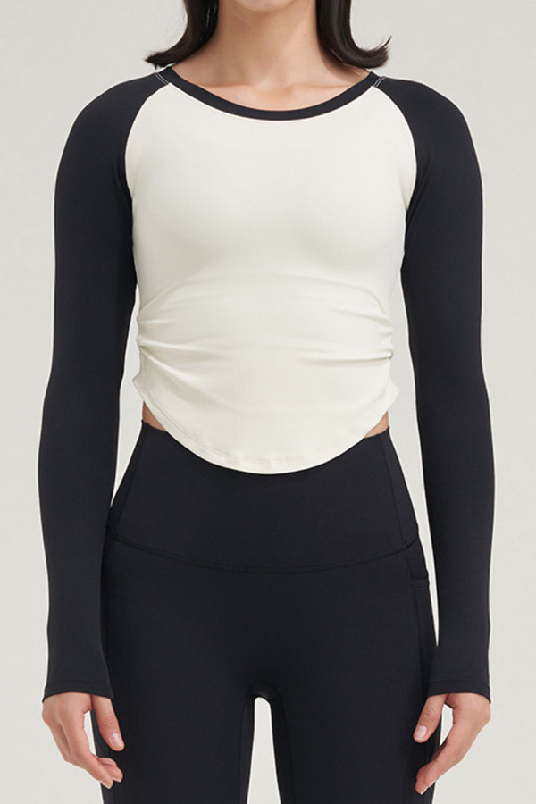 Zwart Wit Casual Sportswear Effen Patchwork Asymmetrisch