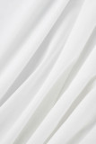 ホワイト カジュアル ソリッド パッチワーク バックル 非対称 ターンダウン カラー シャツドレス プラスサイズドレス