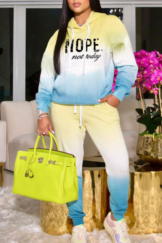 Blue Casual Print Patchwork Hooded Collar Long Sleeve Two Pieces