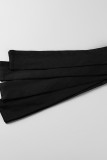 Estampado de letras casual negro con cinturón fuera del hombro Falda de un solo paso Vestidos de talla grande