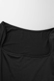 黒のセクシーなソリッド包帯パッチワーク スリット スクエア カラー A ライン ドレス