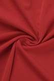 Rote beiläufige feste Patchwork-Reißverschluss-Kragen-Langarm-Kleider