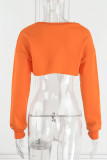 Orange Casual Street Solid Embroidered Patchwork O Neck Tops