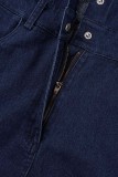 Royal Blue Casual Solid Patchwork Turndown Collar Long Sleeve Skinny Denim Jumpsuits