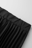 Черные повседневные сплошные складные свободные однотонные штаны с высокой талией типа A