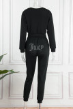 Black Casual Patchwork Hot Drill O Neck Long Sleeve Two Pieces