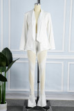 White Casual Street Solid Patchwork See-through Turn-back Collar Long Sleeve Two Pieces