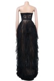 Black Sexy Formal Solid Patchwork See-through Backless Strapless Evening Dress Dresses